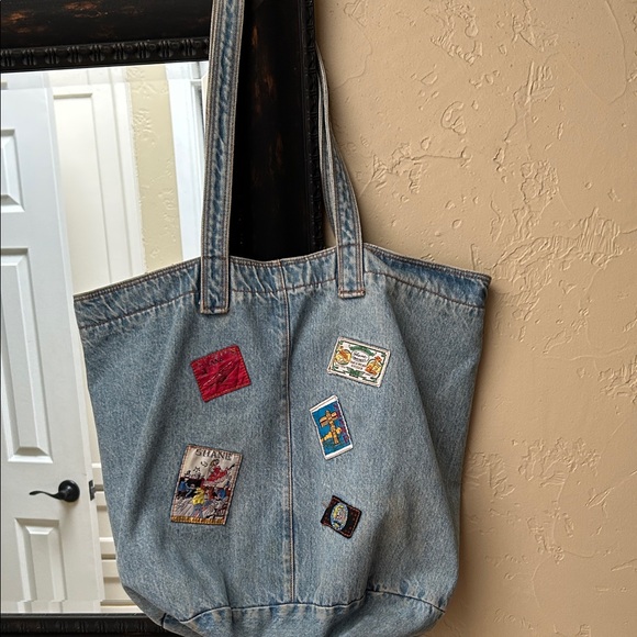 Hand Crafted Handbags - Vintage Hand Crafted Denim Tote with Colorful Patches